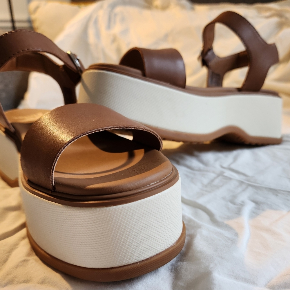 Sorel Brown and White Platform Sandals